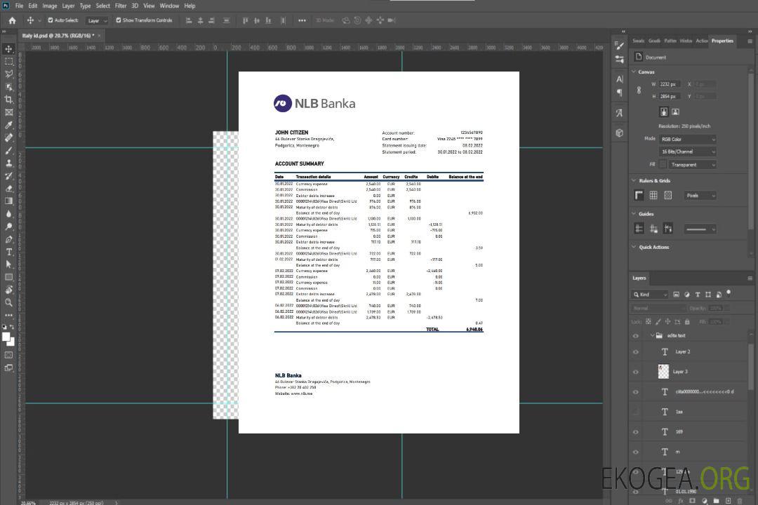 Monténégro NLB Relevé bancaire xls template